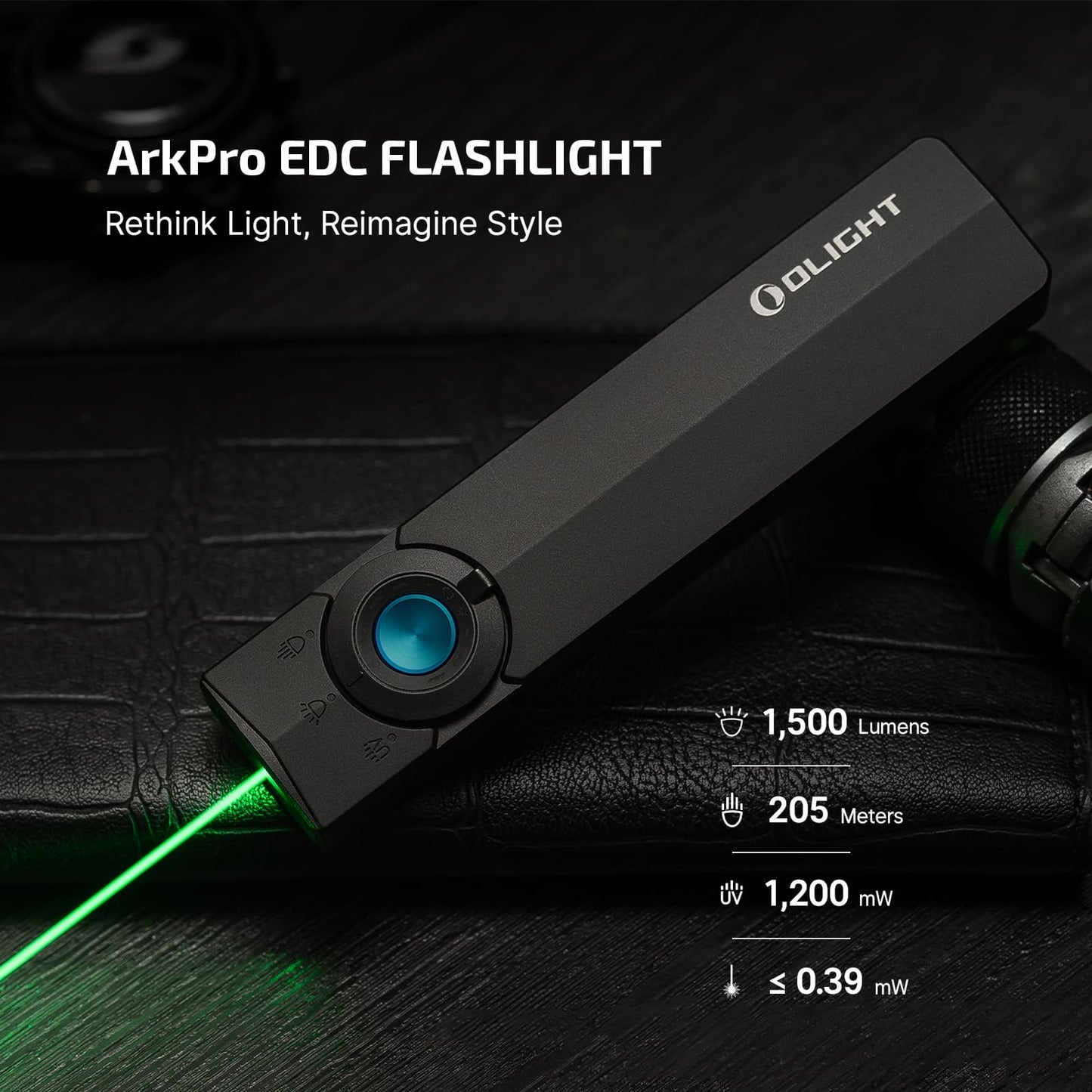 Olight ArkPro – Flat Unibody EDC Torch with Multi-Light Sources, Matte Black - 1500 Lumens, 205 Metres
