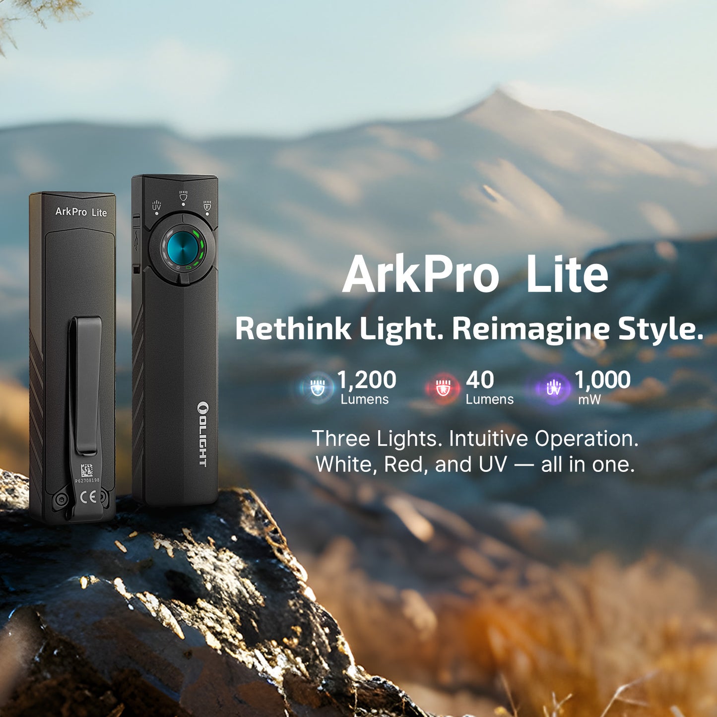 Olight ArkPro Lite – Flat Unibody EDC Torch with Multi-Light Sources - Matte Black - 1200 Lumens