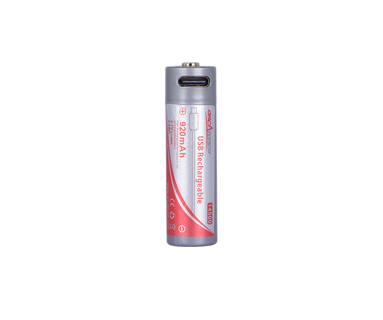 OrcaTorch 14500 USB-C Rechargeable Battery - 920mAh