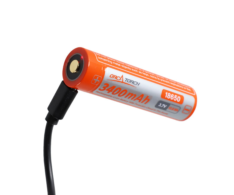 OrcaTorch 18650 USB-C Rechargeable Battery - 3400mAh