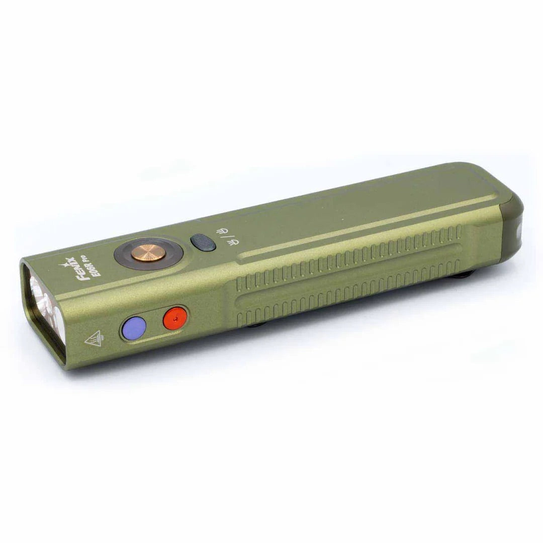 Fenix E06R Pro Flat Flashlight with UV & Red Laser Modes in OD Green - 1600 Lumens, 160 Metres