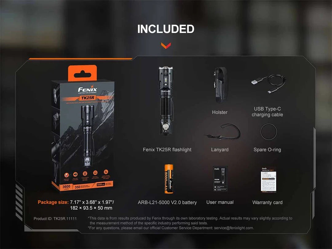 Fenix TK25R Rechargeable Flashlight with UV/Red/Blue Modes - 3600 Lumens, 350 Metres