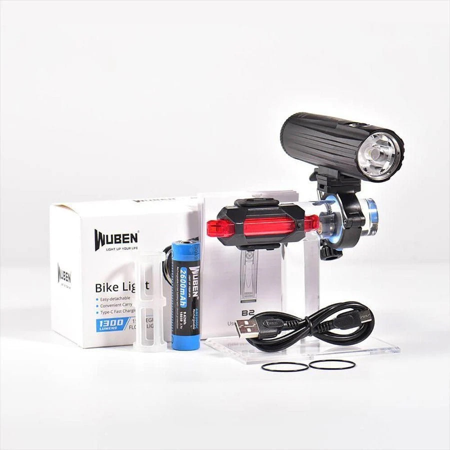 Wuben B2 Rechargeable Bike Light - 1300 Lumens, with Bonus Tail Light (Blue)