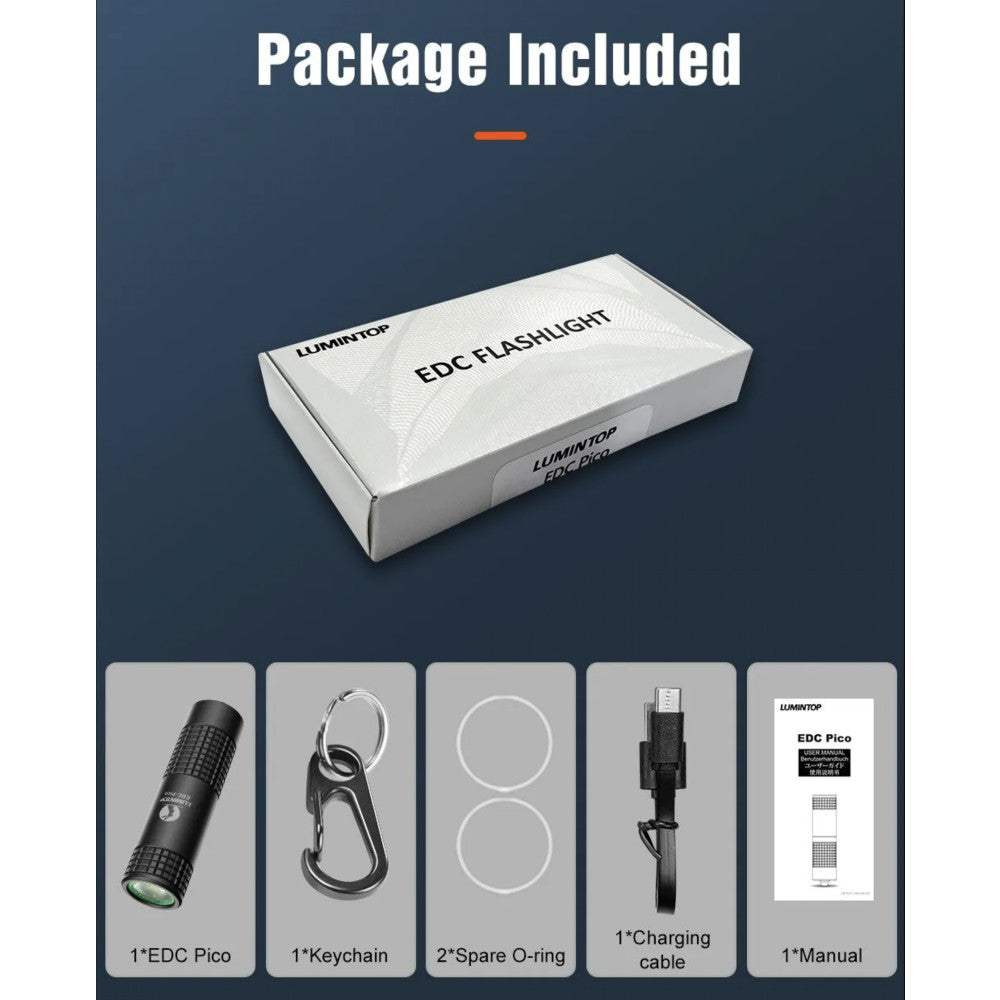 Lumintop EDC Pico V2.0 130 Lumen USB-C Rechargeable Keyring Flashlight - 40 Metres