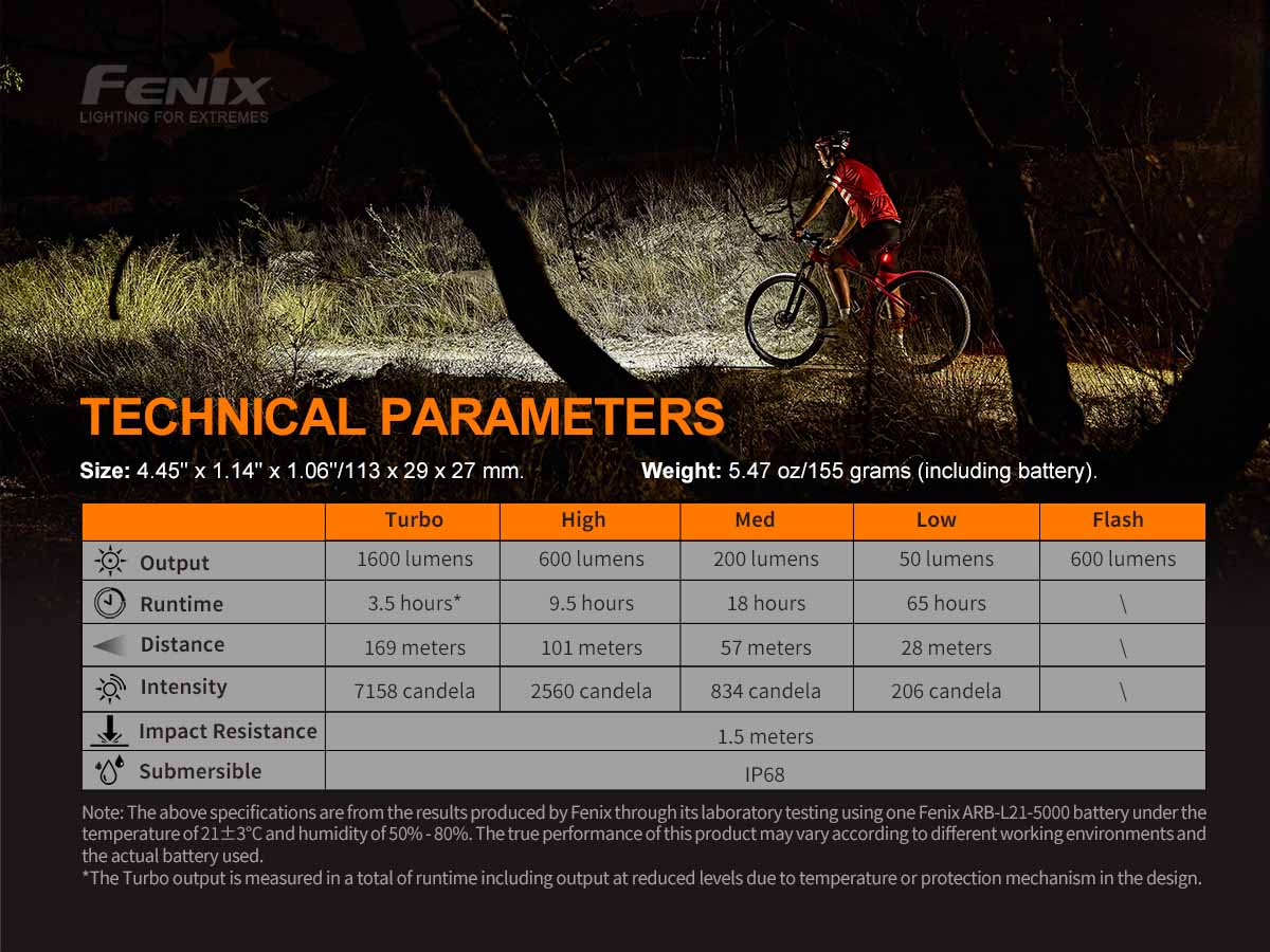 Fenix BC26R Rechargeable Bicycle Light - 1600 Lumens + FREE BC05R V2.0 Tail Light