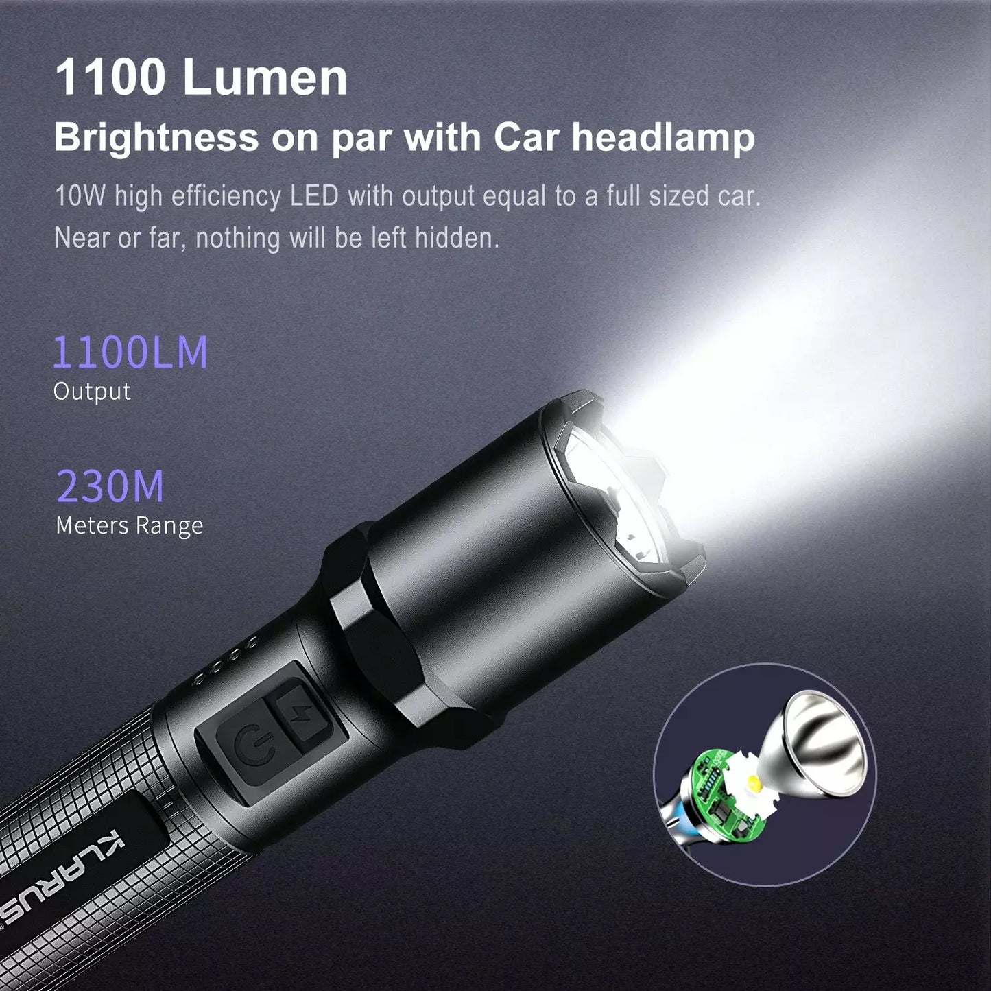 1100-1300 lumens max tactical flashlights usb rechargeable Klarus A1 Torch