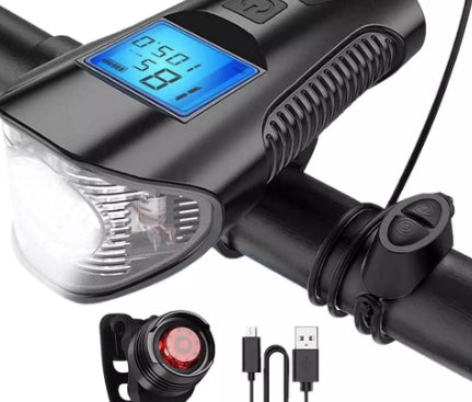 Hi-Max 350 Lumen Rechargeable Bicycle Light with Horn and Speedometer