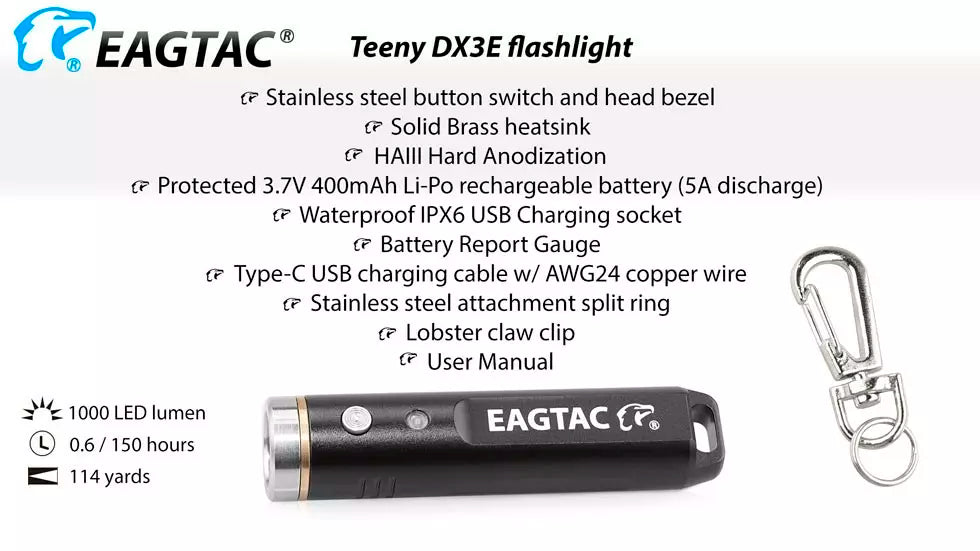 EagleTac DX3E Teeny 1000 Lumen Keyring Torch