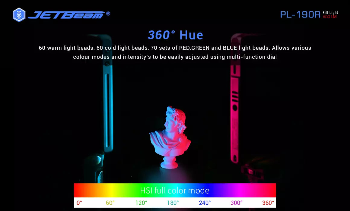 JETBeam PL190R 650 Lumen RGB Full Colour Fill Light