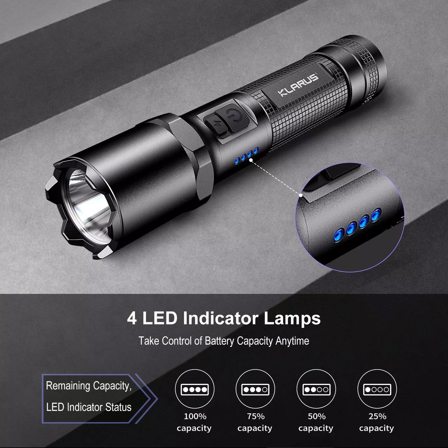 1100-1300 lumens max tactical flashlights usb rechargeable Klarus A1 Torch
