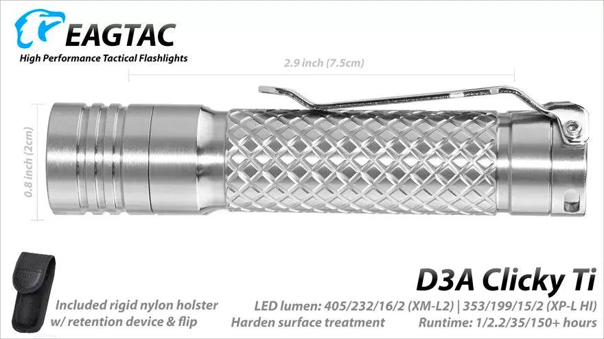 EagleTac D3A Clicky Ti 405 Lumen Compact Flashlight