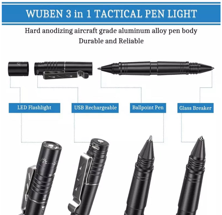 Wuben TP10-G 130 Lumen 3-in-1 Micro-USB Rechargeable Tactical Penlight