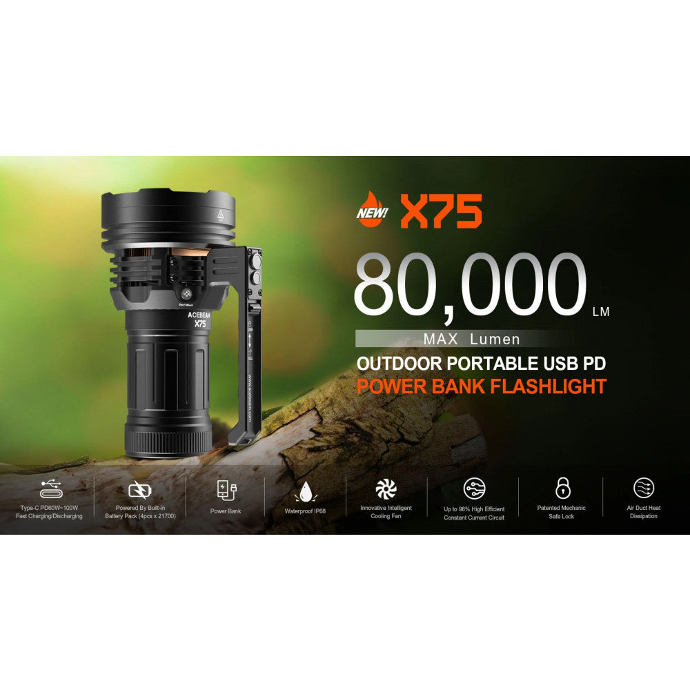 AceBeam X75 80,000 Lumen Flashlight Kit - 1150m