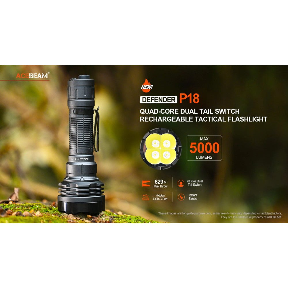 AceBeam Defender P18 5000 Lumen Tactical Flashlight – Torch Depot