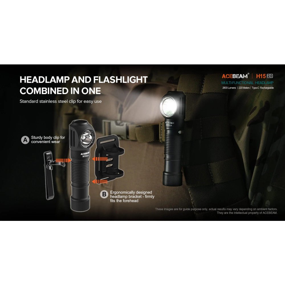 AceBeam H15 2.0 2800 Lumen Rechargeable Headlamp/Flashlight - Torch Depot
