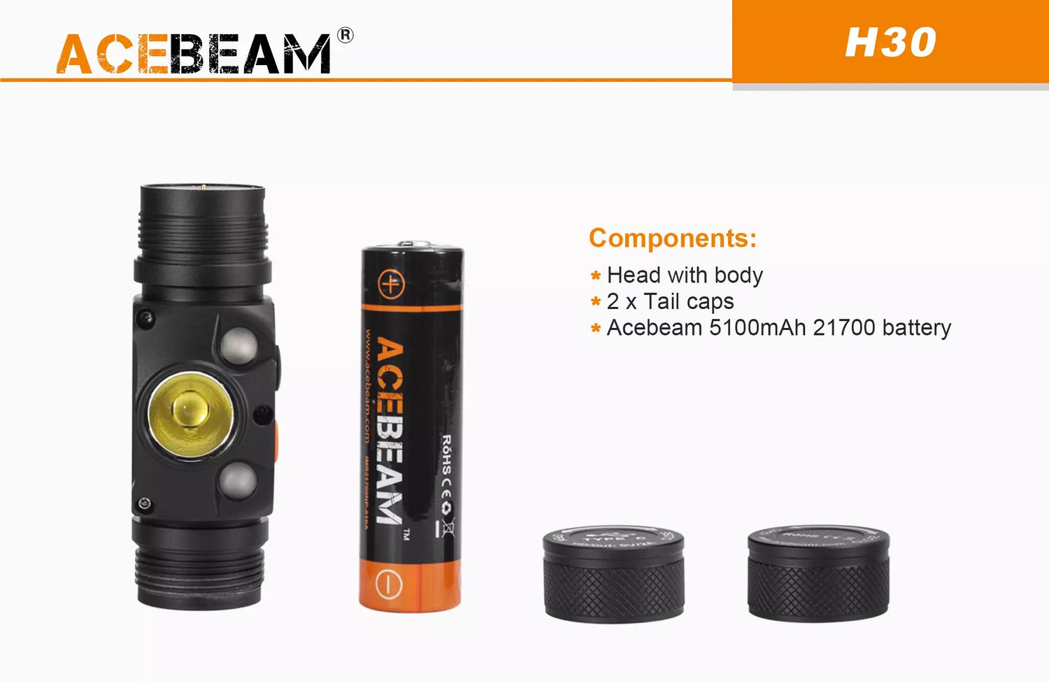 AceBeam H30 4000 Lumen Red and Green Rechargeable Headlamp - Torch Depot